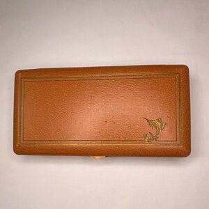 Vintage Brown Leather w/ Gold trim Fishing Jewelry Box